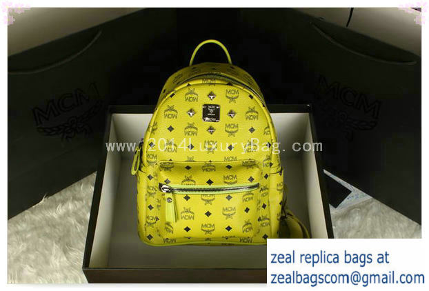 High Quality Replica MCM Stark Backpack Large in Calf Leather 8004 Lemon - Click Image to Close